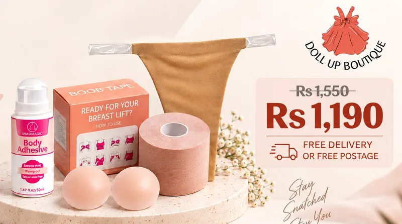 The Essentials Bundle: body adhesive, boob tape with 2 nipple covers and an invisible panty — Rs 1,190 instead of Rs 1,550, free delivery or free postage