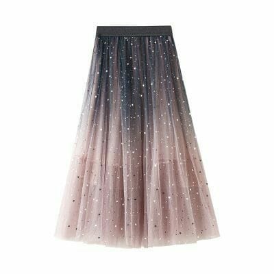 Sequin Glitter Layered Tulle Midi Skirt