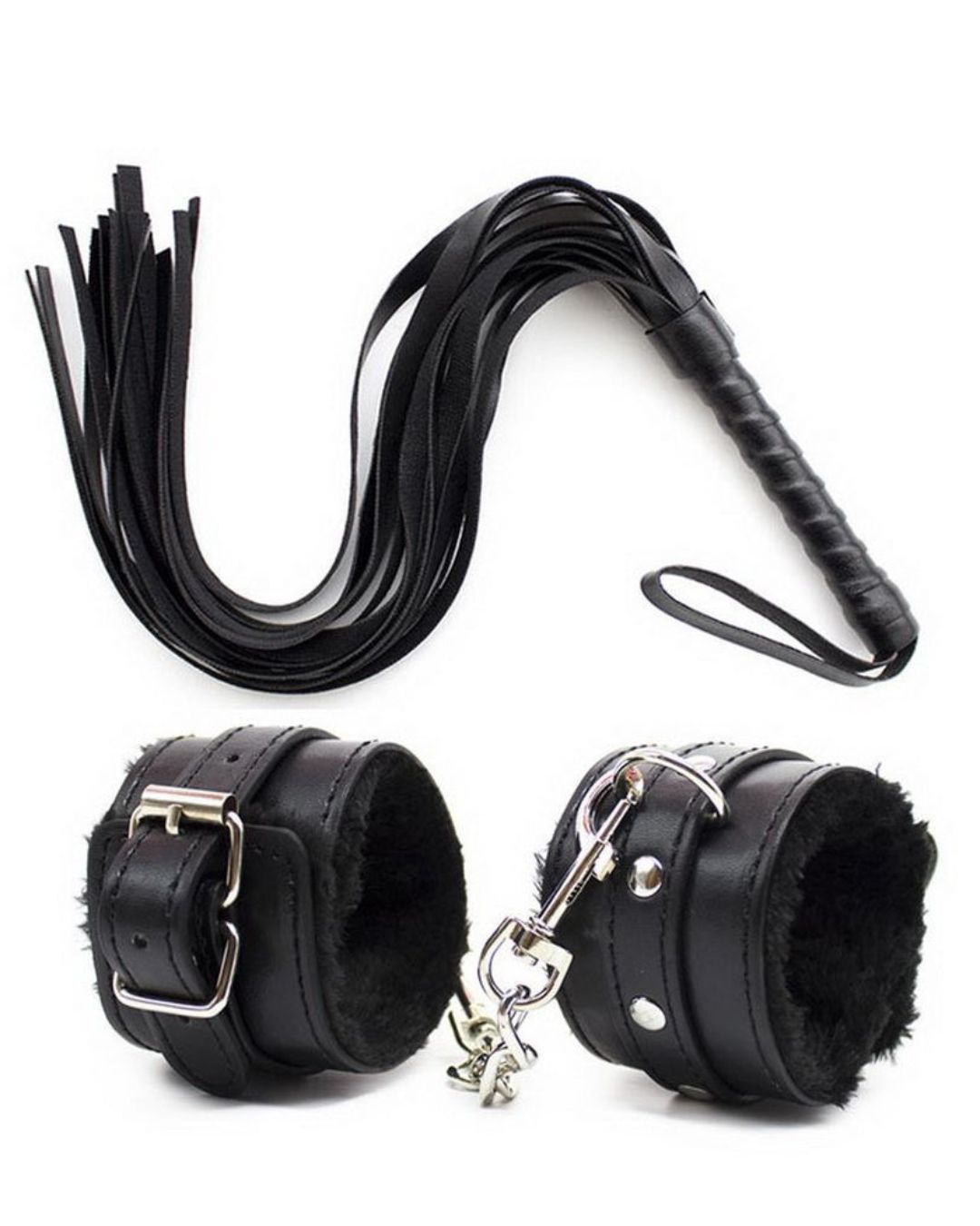 2Pcs/set PU Leathe Handcuffs with Whip BDSM