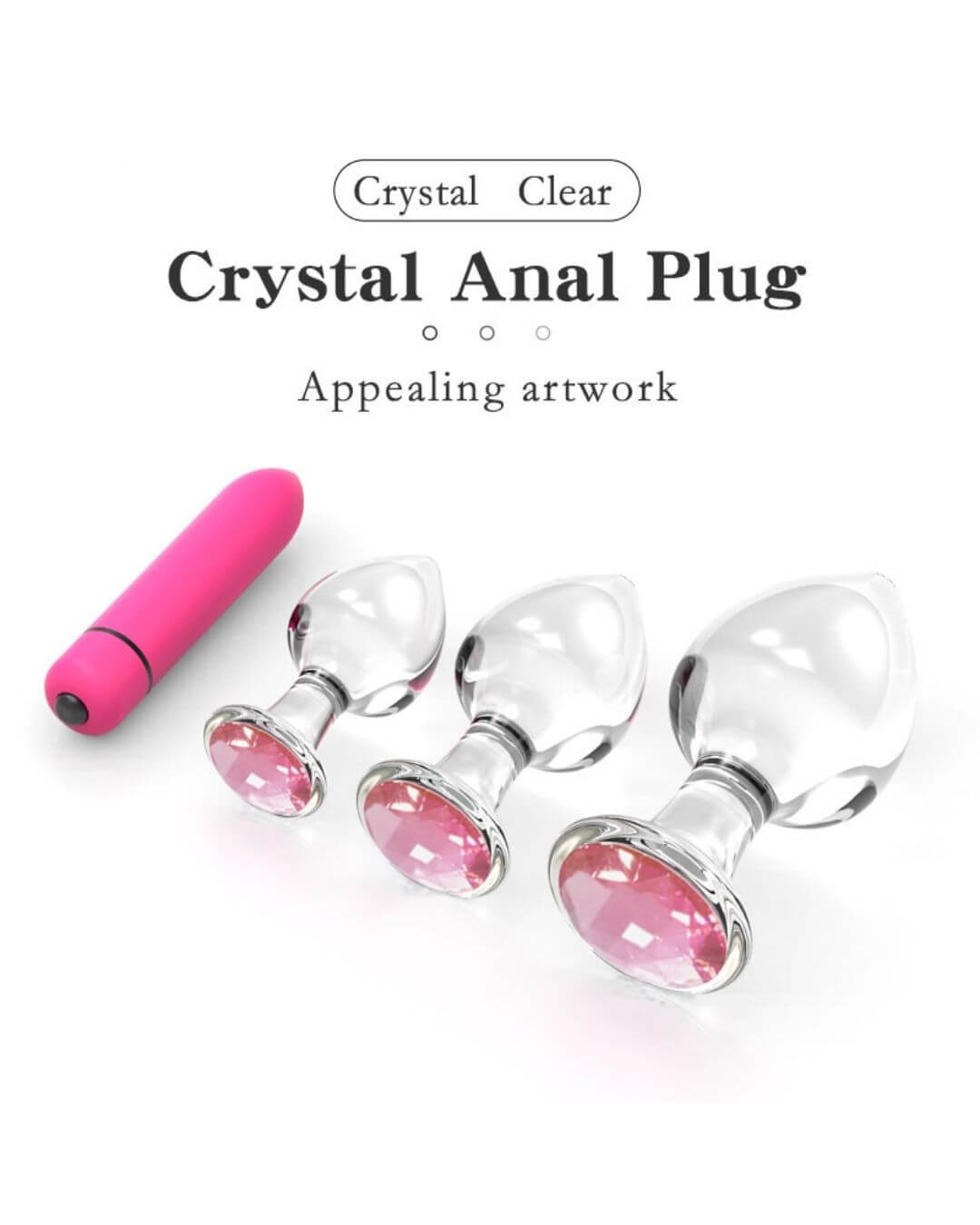 Glass Anal Plug Diamond Set with Pen Vibrator