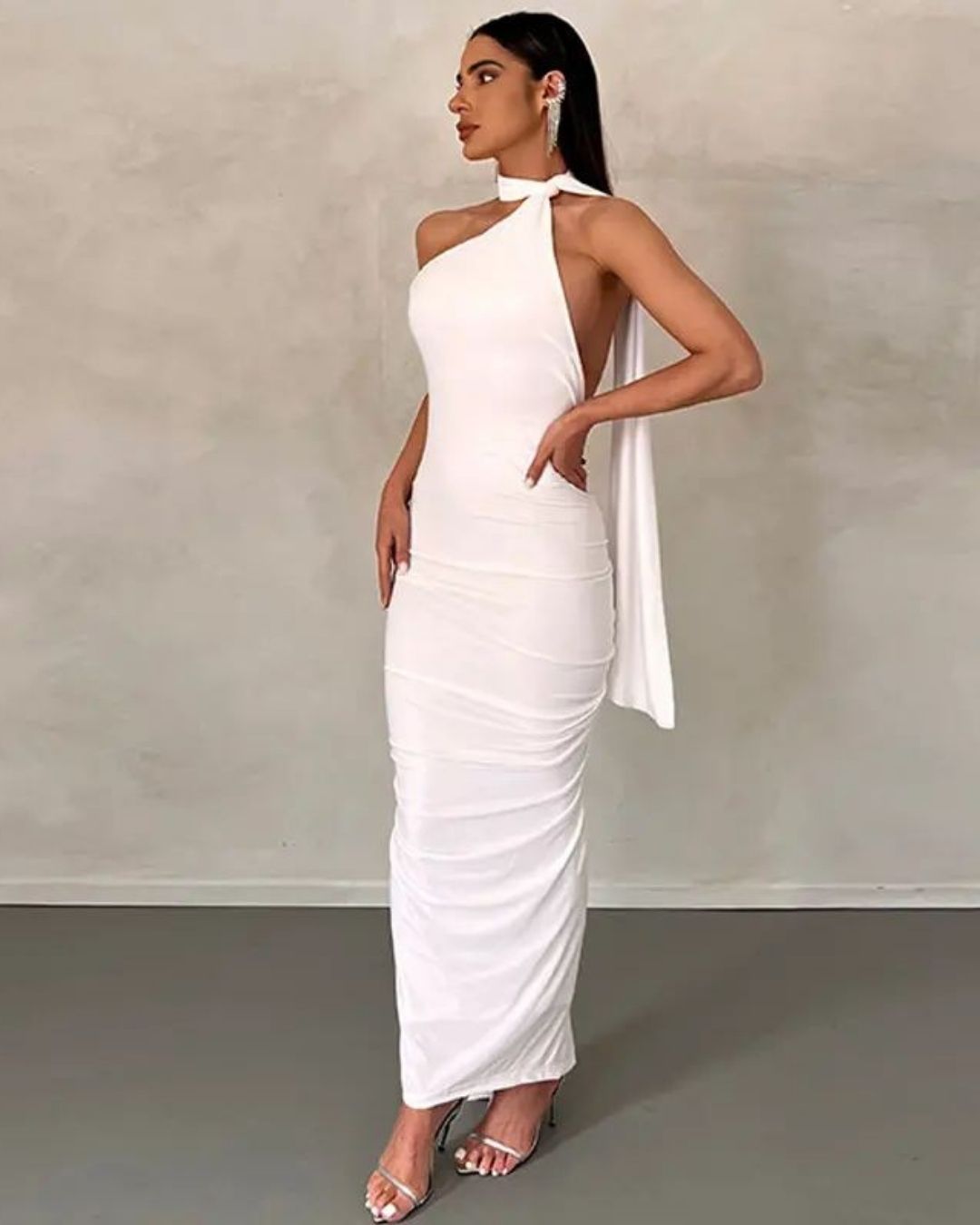 Sexy Ruched Backless Sleeveless Maxi Dress