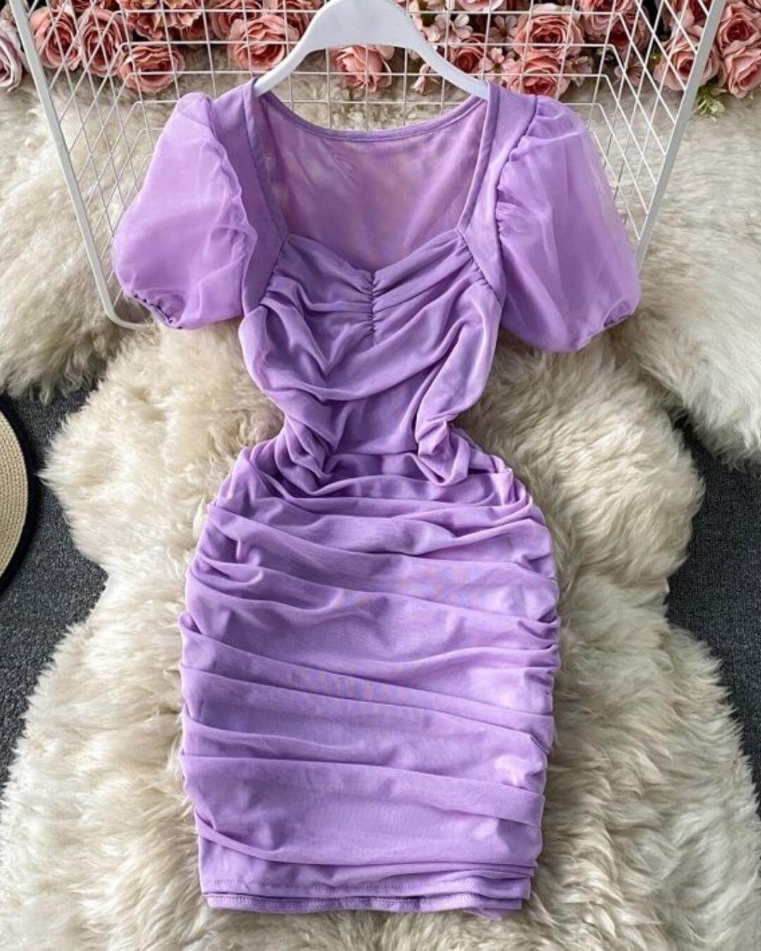 Sexy Mesh Draped Bodycon Dress
