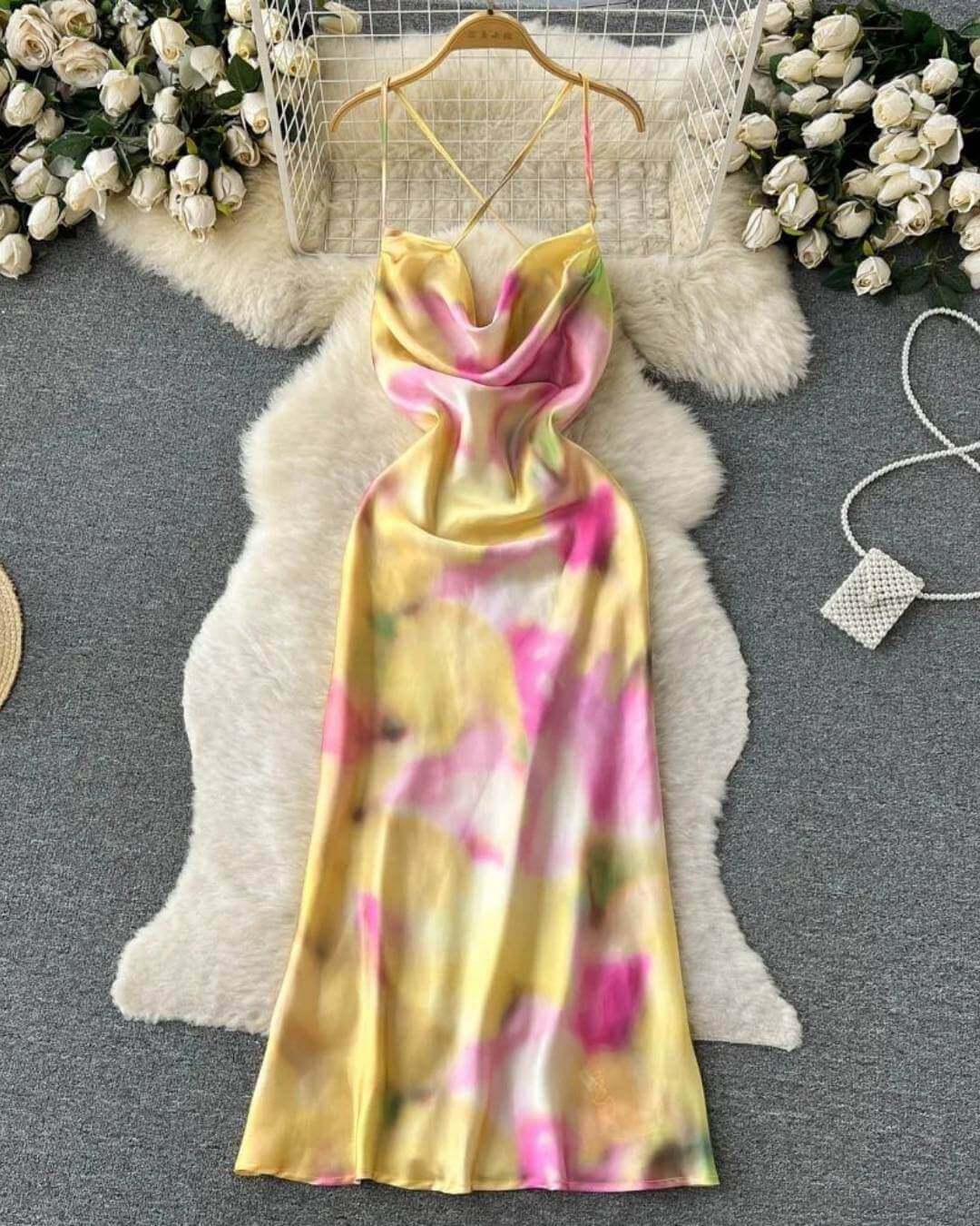 Beach Tie Dye Print Backless Dress