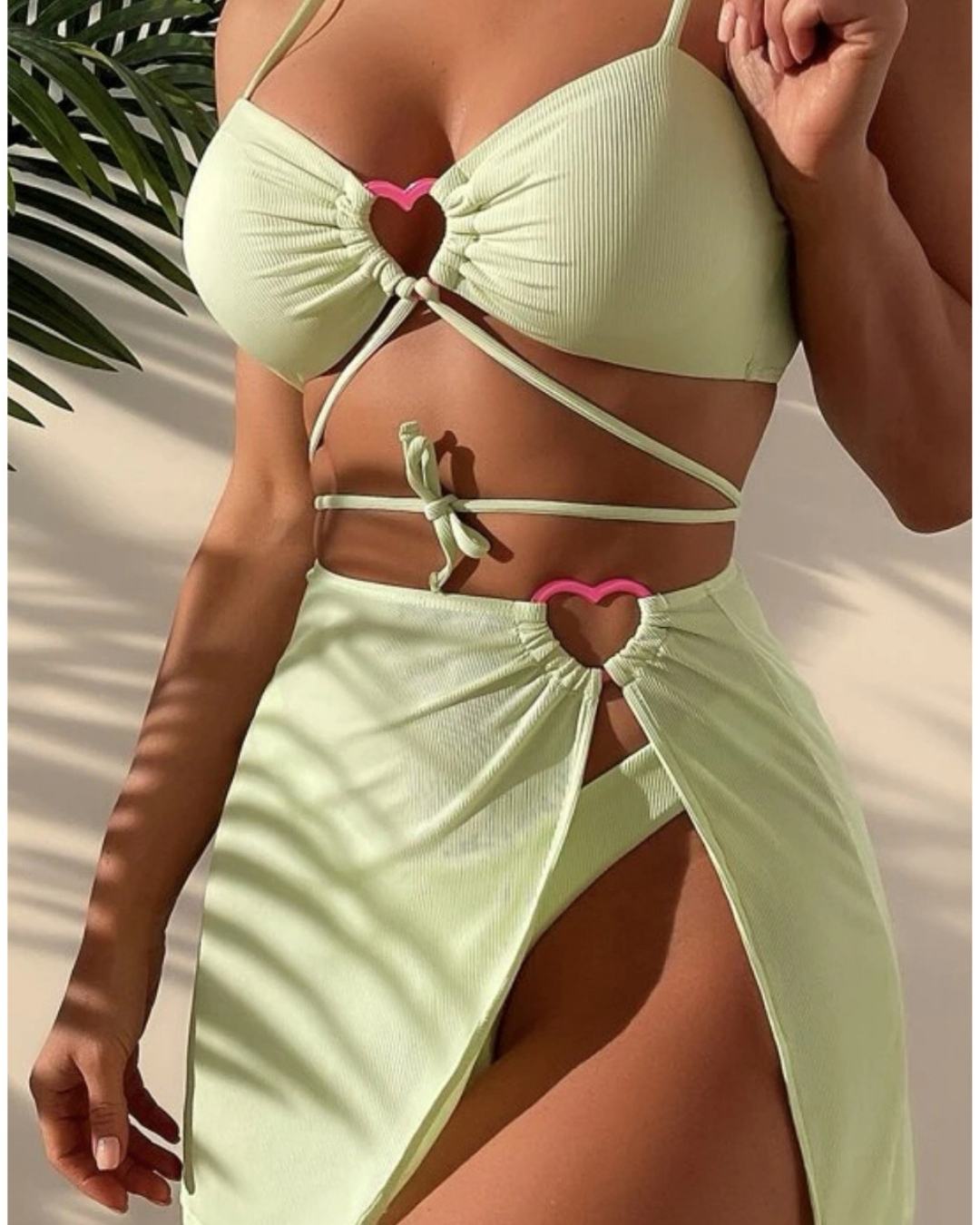 Ribbed Beach Skirt 3pieces Bikini Set