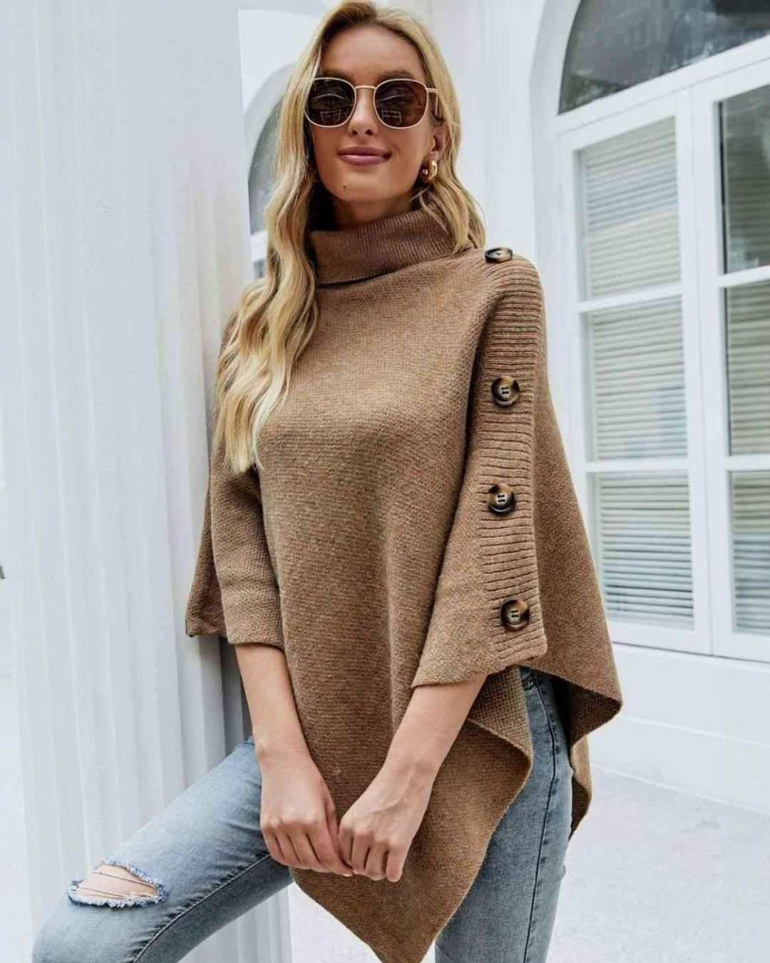 Solid High Neck Knit Coat