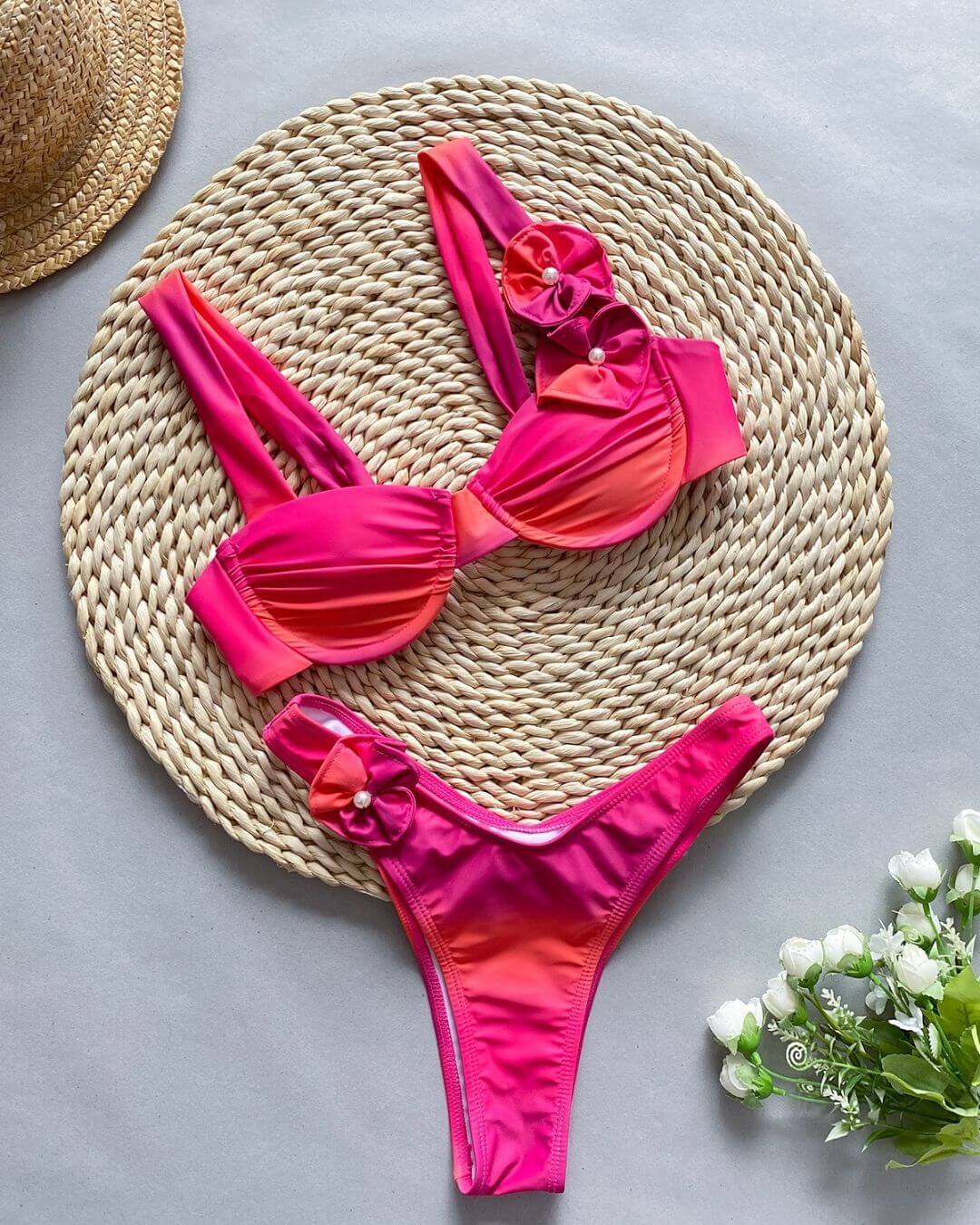 Petal Accented Bandeau Bikini Set