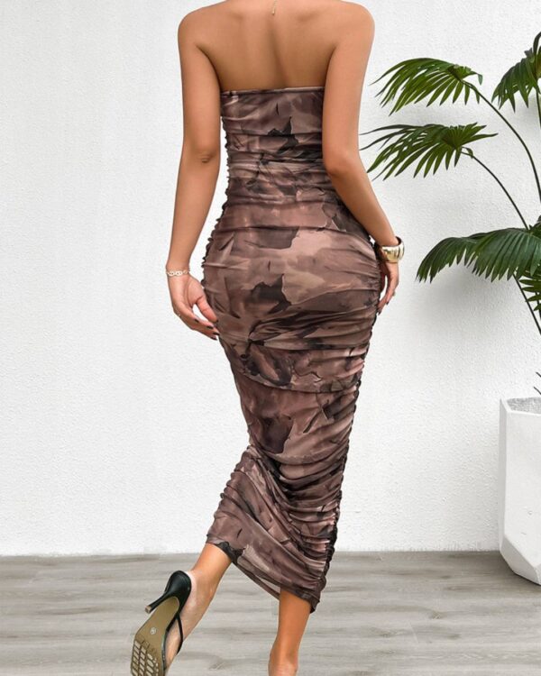 Strapless Marble Print Midi Dress - Image 9