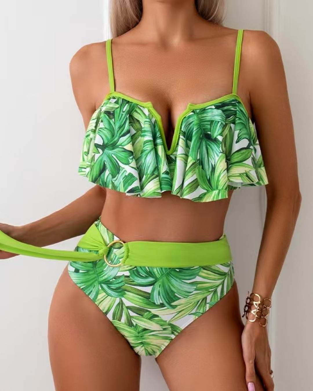 Green Leaf Ruffle Bikini Set
