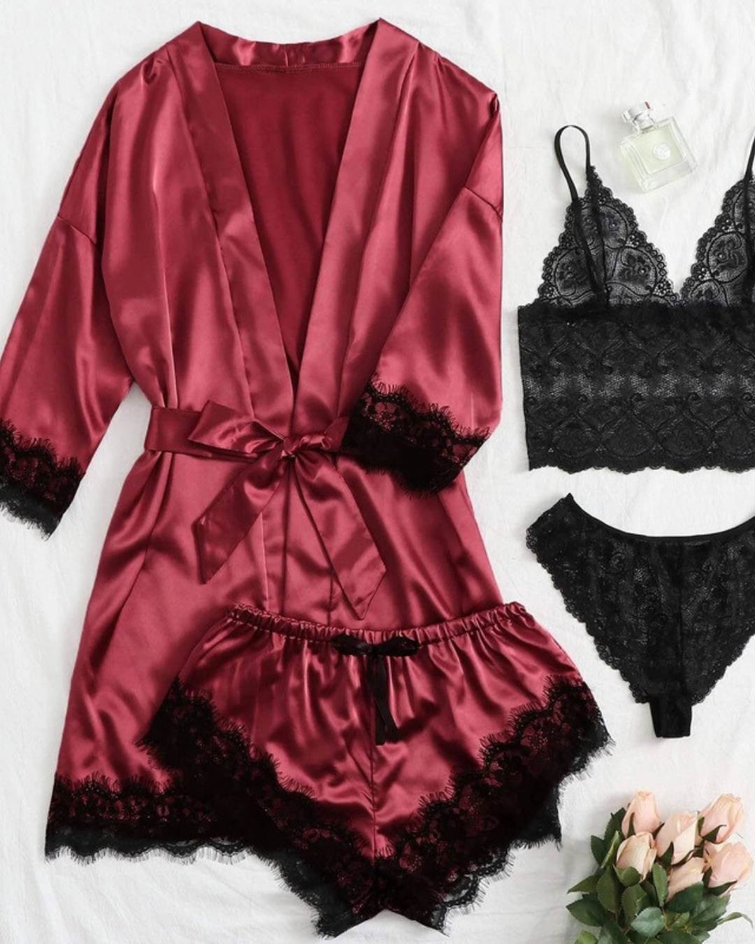 Wine & Lace 3Pcs Lingerie Set