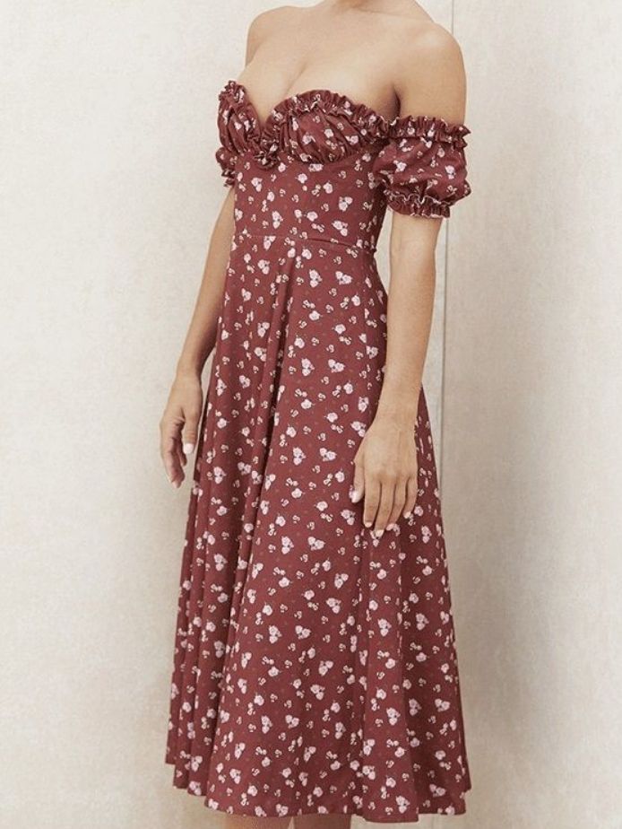 Off Shoulder Ruffles Floral Dress