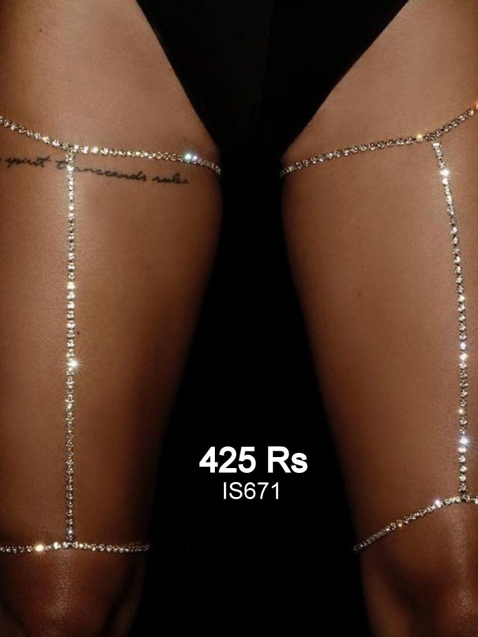 Rhinestone Gold Leg Chain Harness Layered