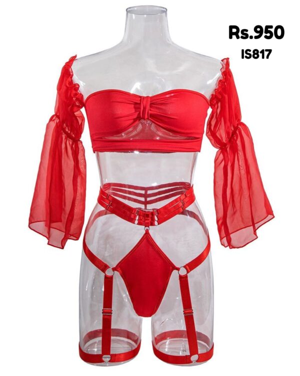 Red Sleeve Lingerie Set - Image 3