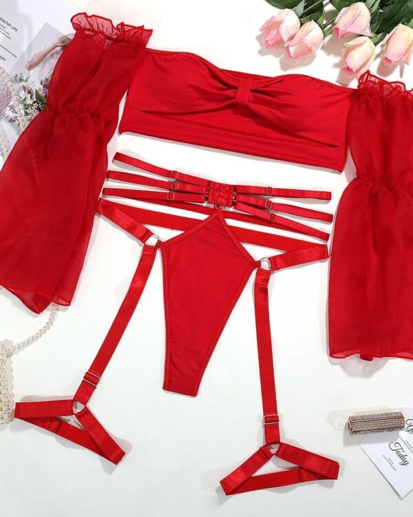 Red Sleeve Lingerie Set - Image 4