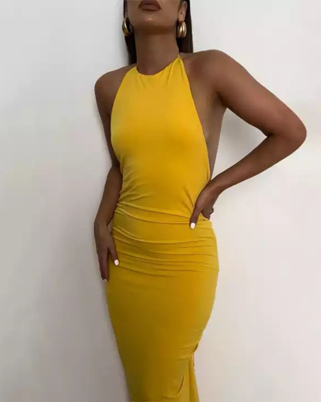 Sexy Slim Backless Ruched Dress