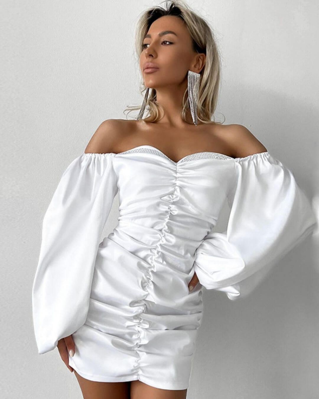 Puff Sleeve Silk Dress