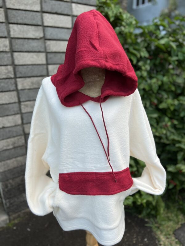 Red & White Fluffy Hoodie - Image 3