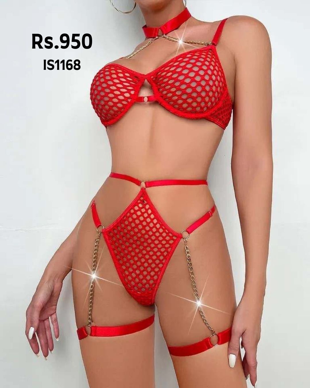 Fishnet Red Lingerie Set