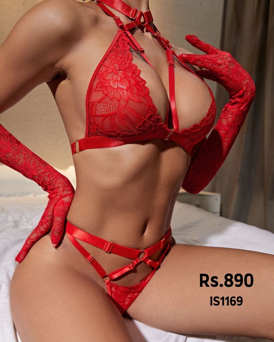 Red Gloves Lingerie Set