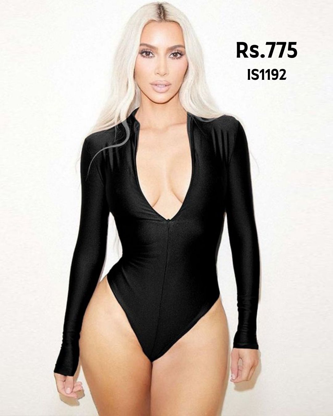 Long Sleeve Solid V Neck Bodysuit