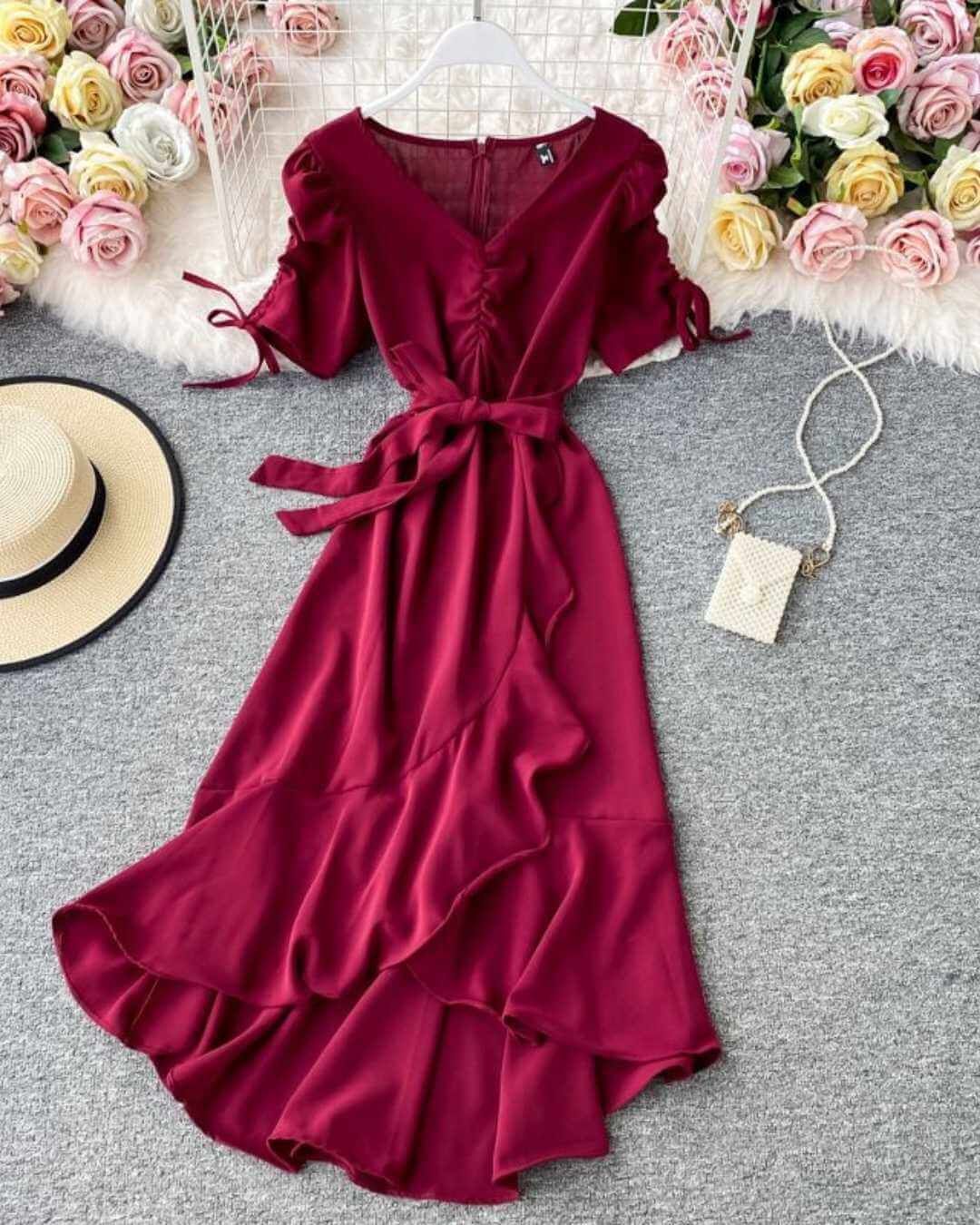 Ruffles Short Sleeve Elegant Dress