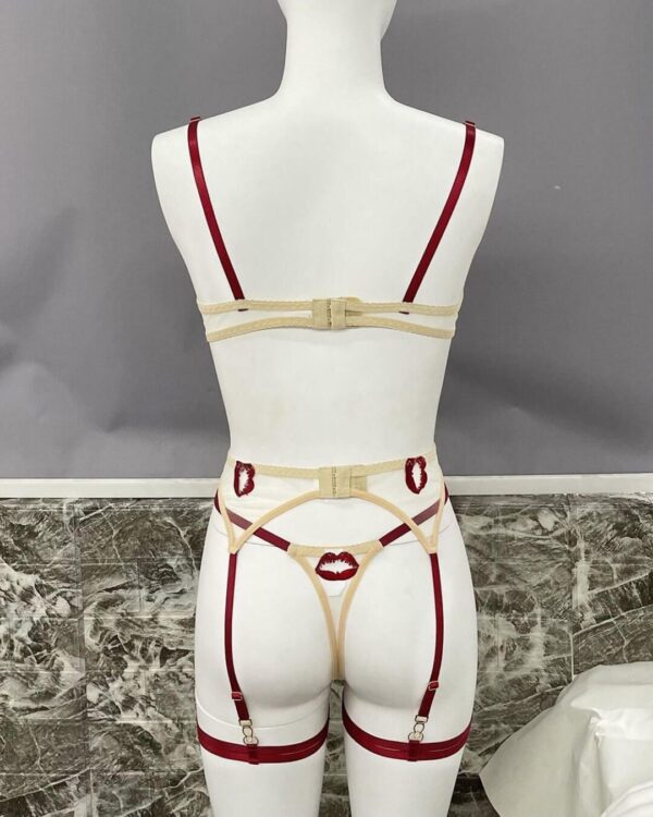 Embroidery Kiss Print Women Sexy Garter Set - Image 2