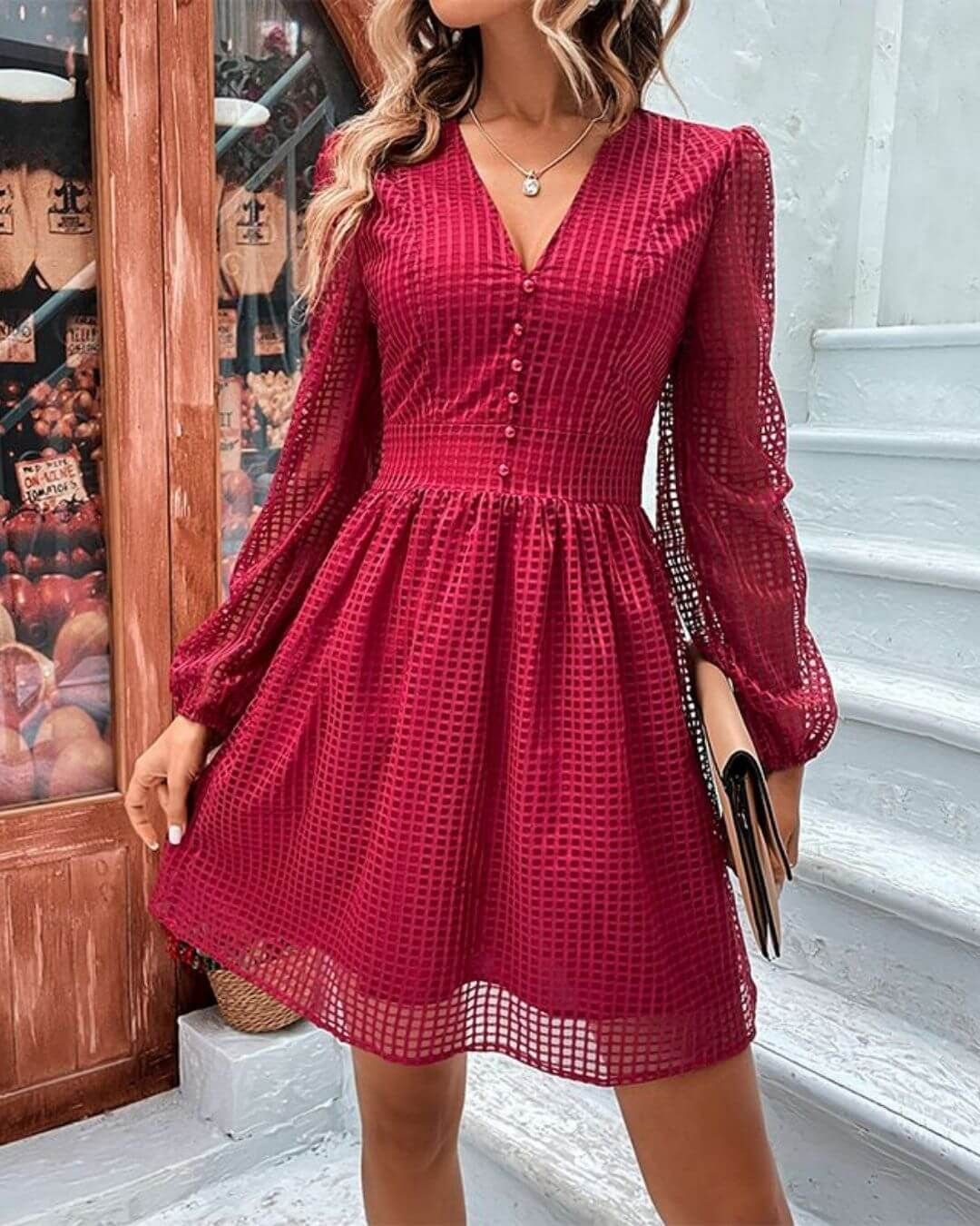 Soild Colour Long Sleeve Dress