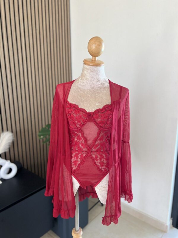 Red  Bodysuit & Vest Lingerie Set - Image 3