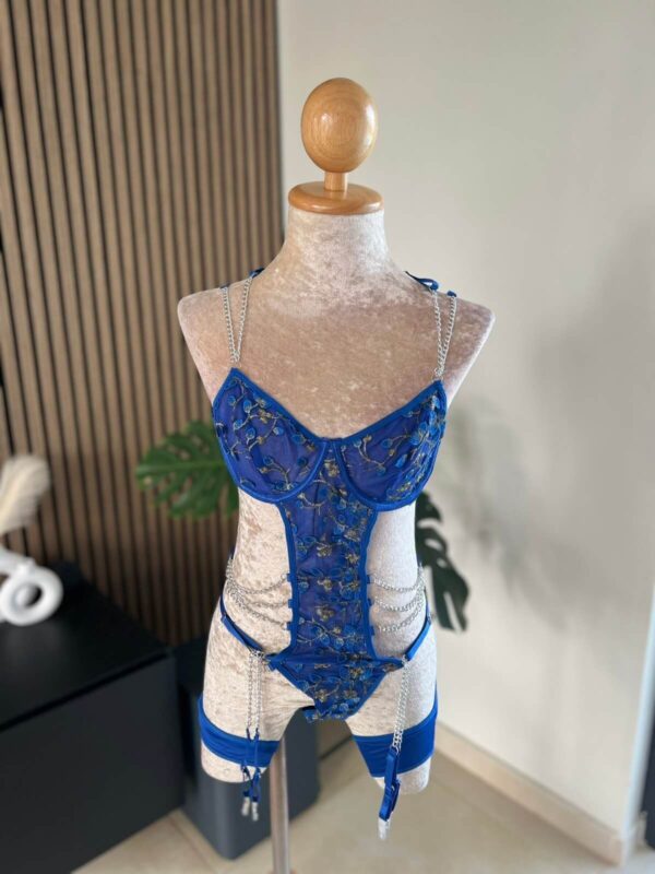 Blue Chain Sexy Bodysuit Suit with Leg Ring - Image 3