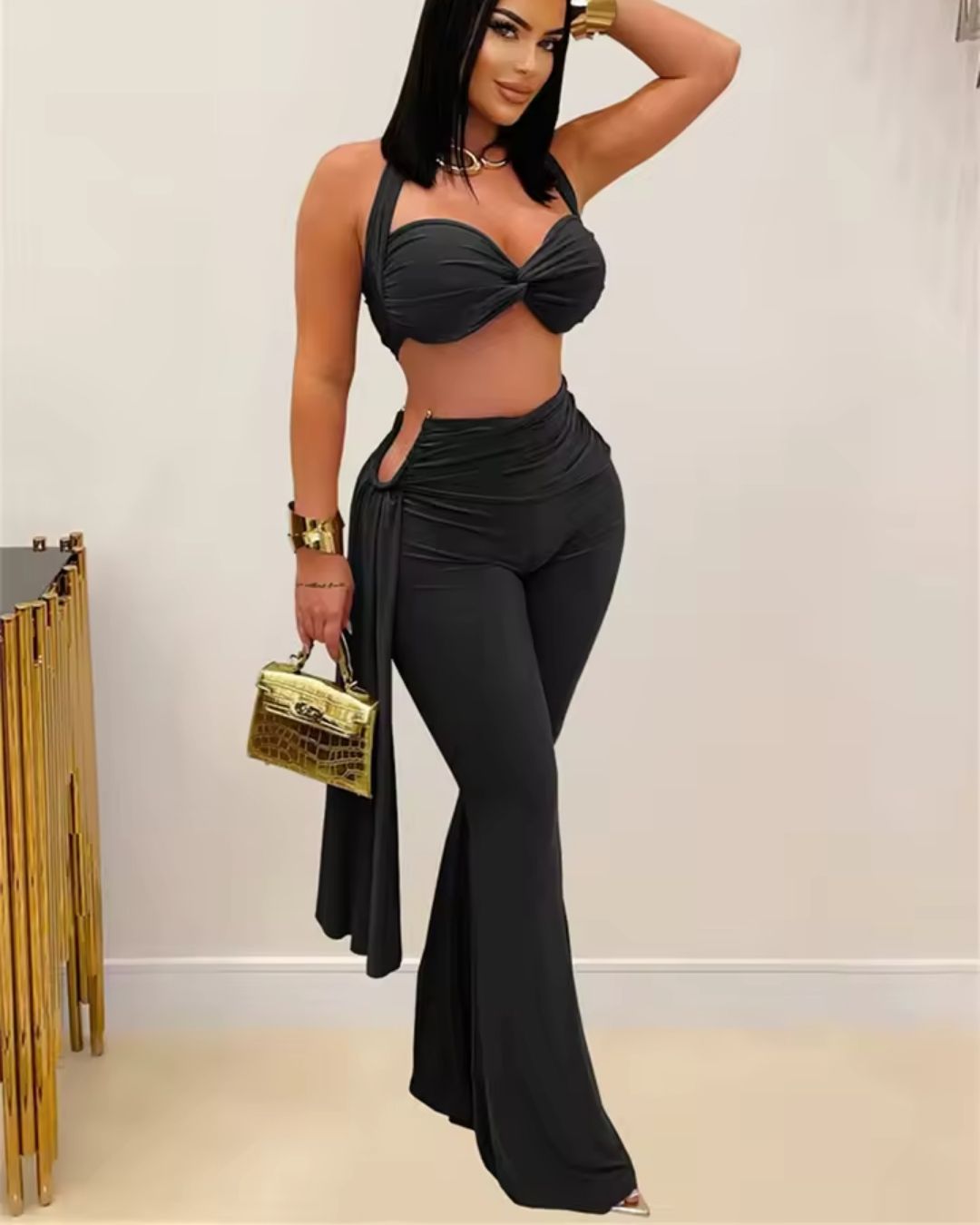 2pcs Top and Flare Pants Set